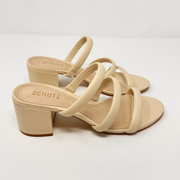 NEW Schutz Olly Mid Block Nappa Leather Strappy Sandal Cream White 10.5 - Picture 2 of 7